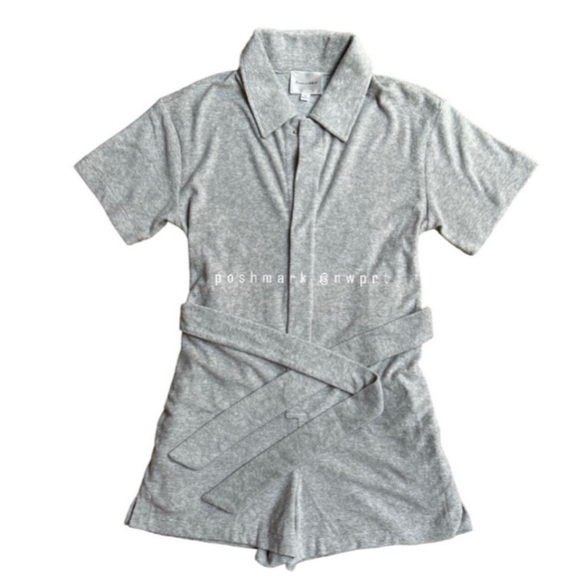LINE & DOT Sasha Terry Cloth Romper Belted Shorts Grey XS Revolve - Picture 2 of 13